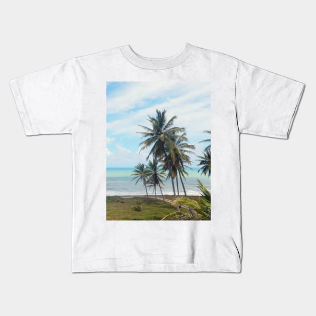 Coconut Tree on the beach Kids T-Shirt by Juliana Costa